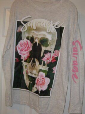 Savage Skull and Rose Graphic Long Sleeve Men's Large Shirt